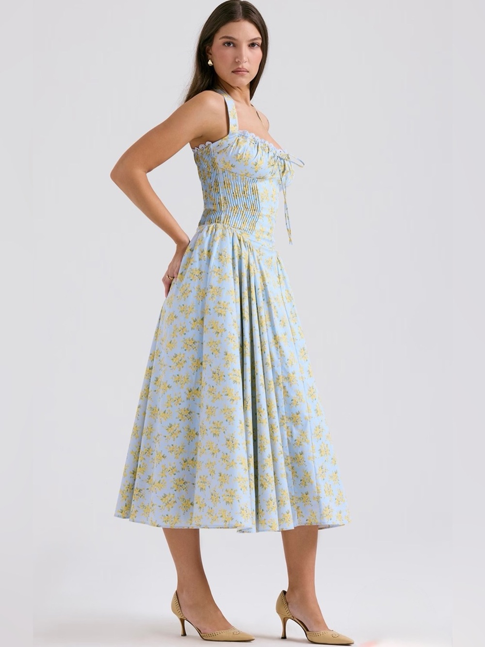 🩷Firm Price🩷Adabella Soft Blue Vintage floral print cotton halter sundress - Picture 6 of 16